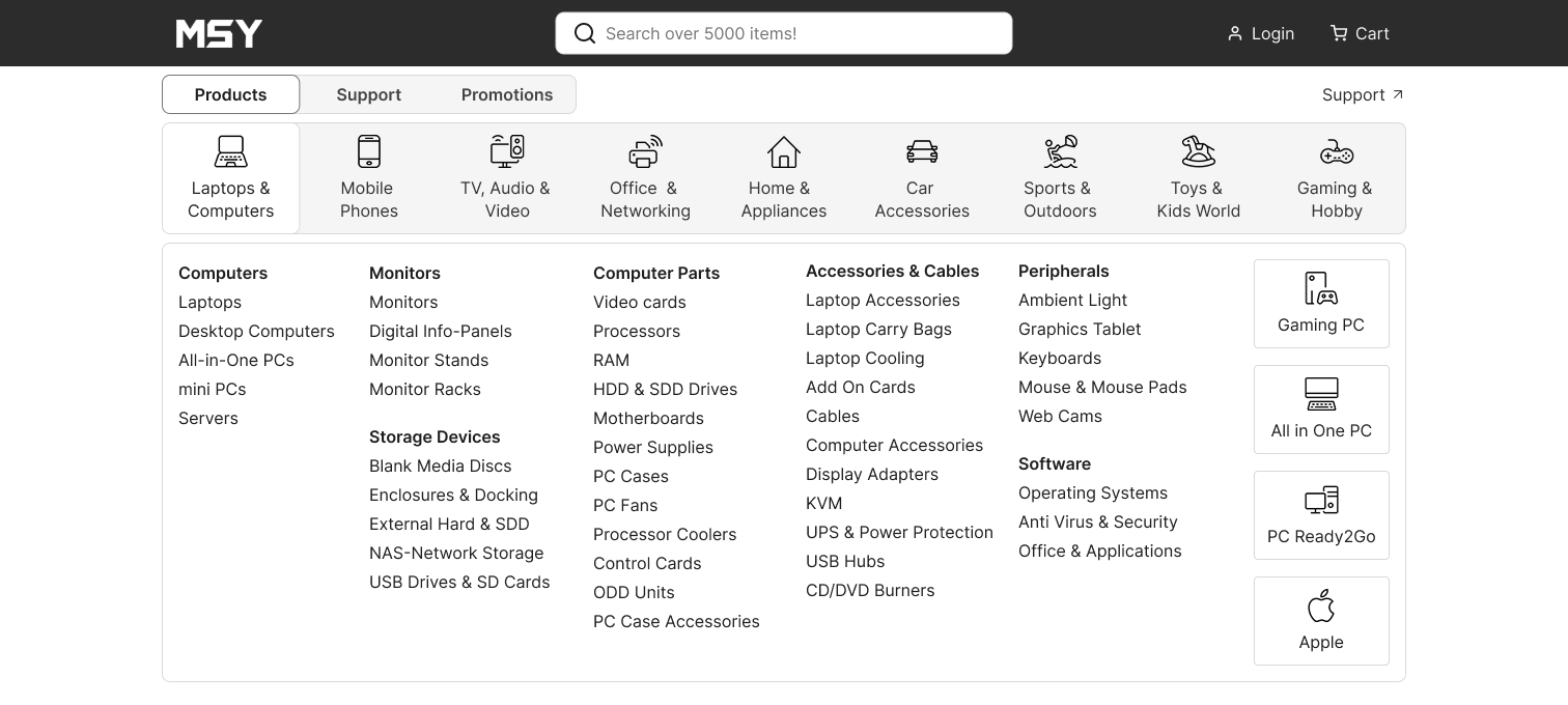 MSY website's header screen shot